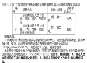 安徽省特种设备协会关于2021年检验检测人员继续教育培训计划通知